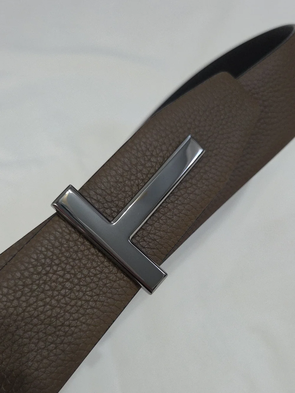 Tom Ford Black & Brown Leather Belt Dark T Buckle Accent